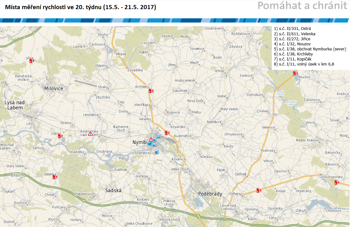 Mapa míst měření rychlosti na 20. týden